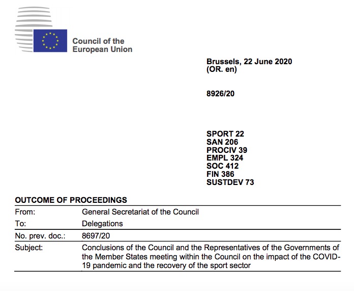 SPOR SEKTÖRÜNÜN TOPARLANMASI VE COVİD-19 SALGININ ETKİSİNE İLİŞKİN KONSEY&nbsp;KARARI